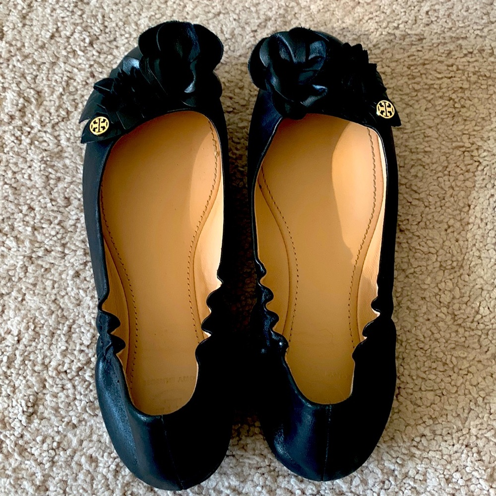Tory Burch Black Flats with Gold Accents